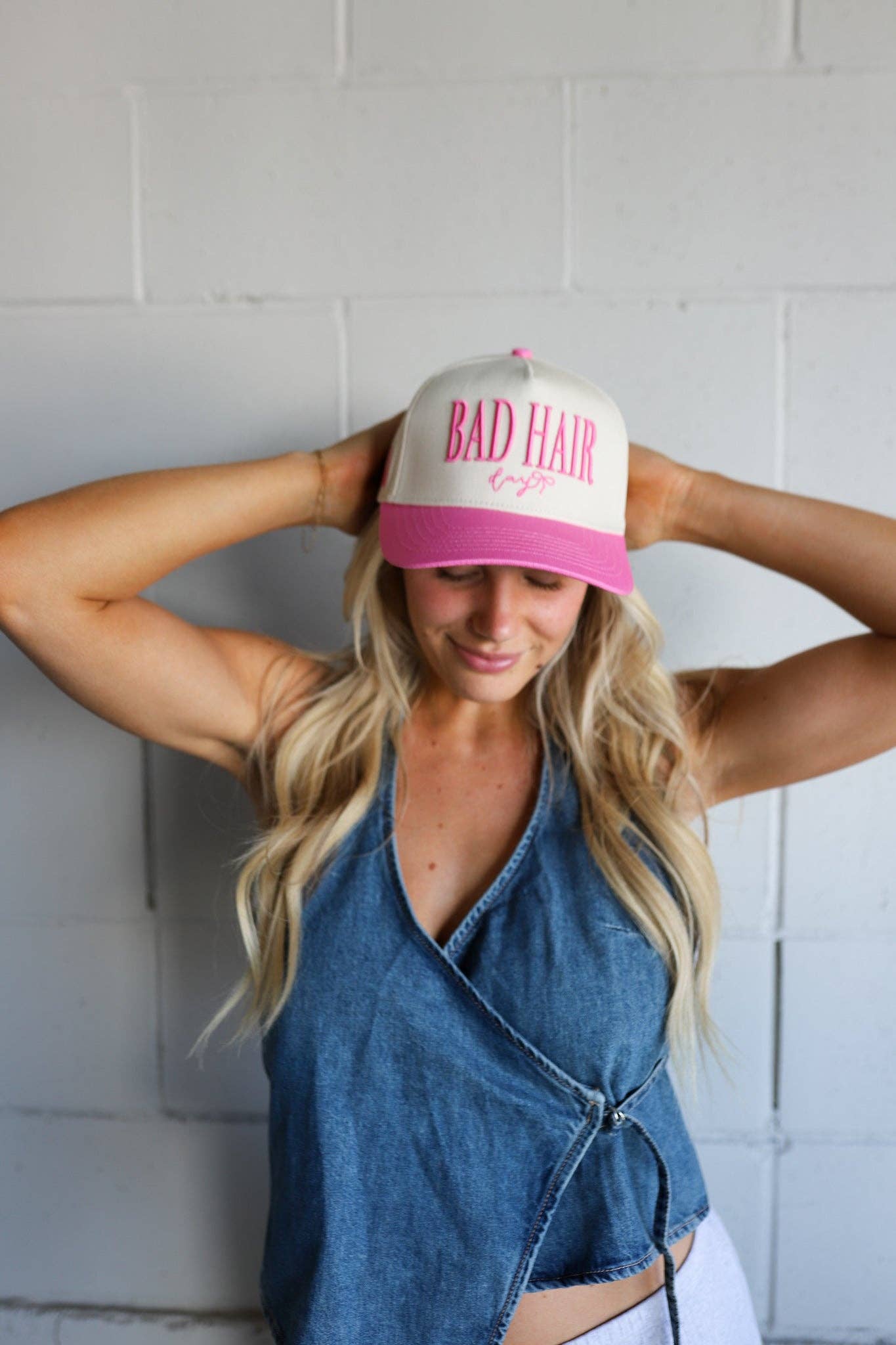 KAXI BAD HAIR DAY TRUCKER HAT: PINK