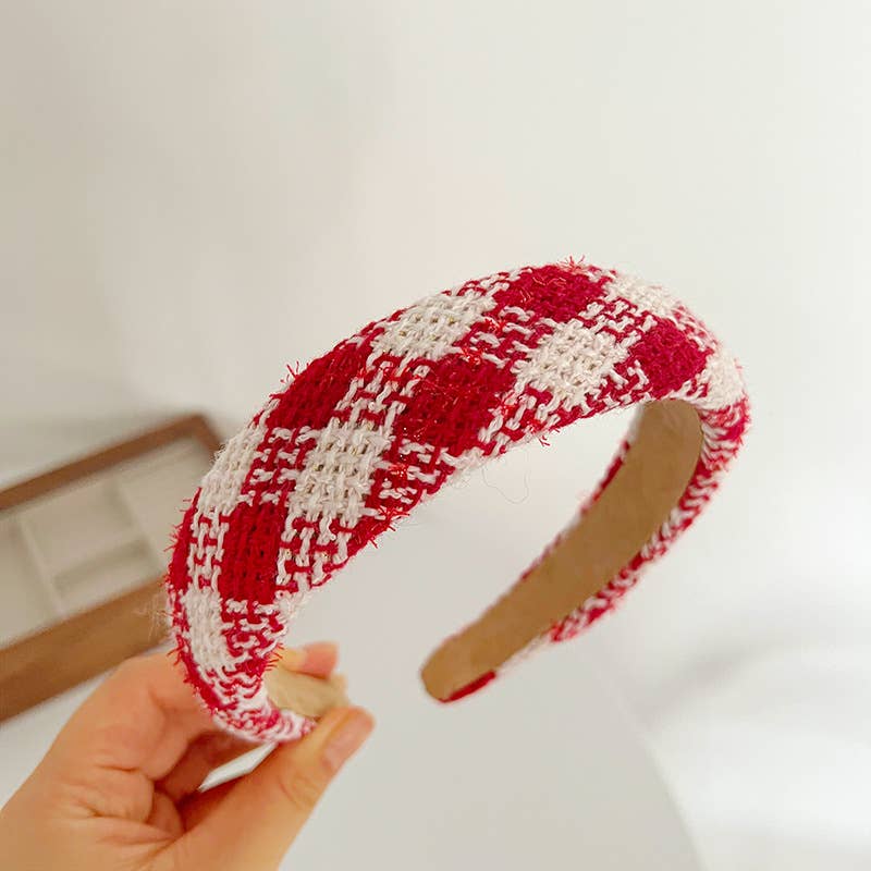 Red Plaid and Tweed Padded Knot Headband