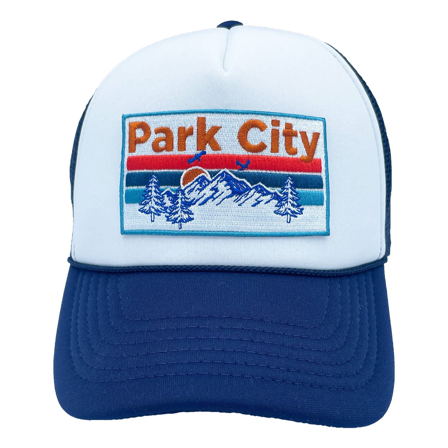 Park City, Utah Trucker Hat - Retro Mountain Sky Blue/White
