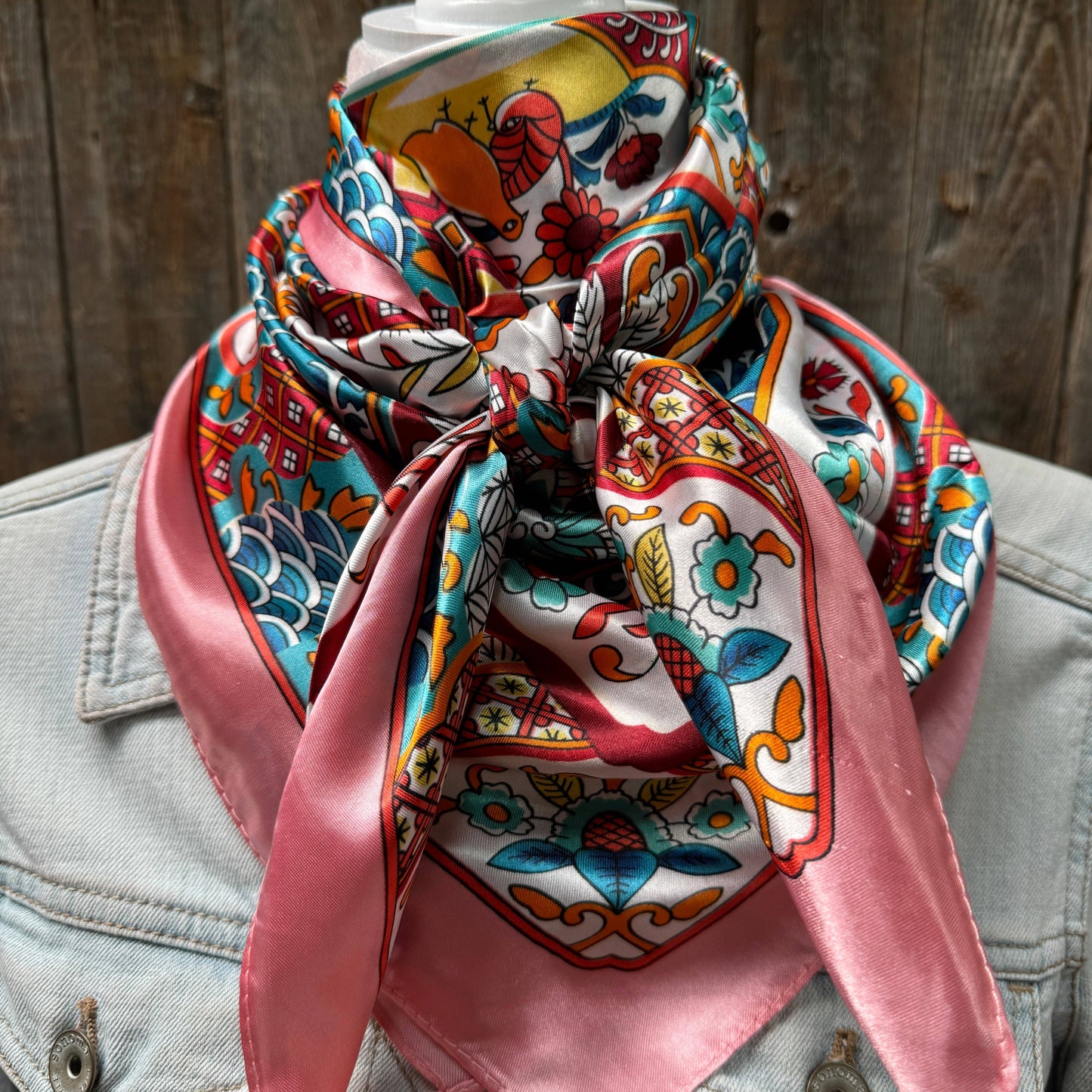 35X35" Pink Multi Pattern Wild Rag/Scarf