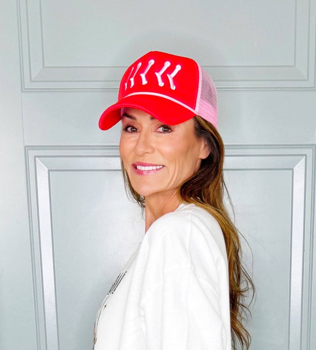 BRUINS Baseball Stitch Trucker Hat: Solid Red