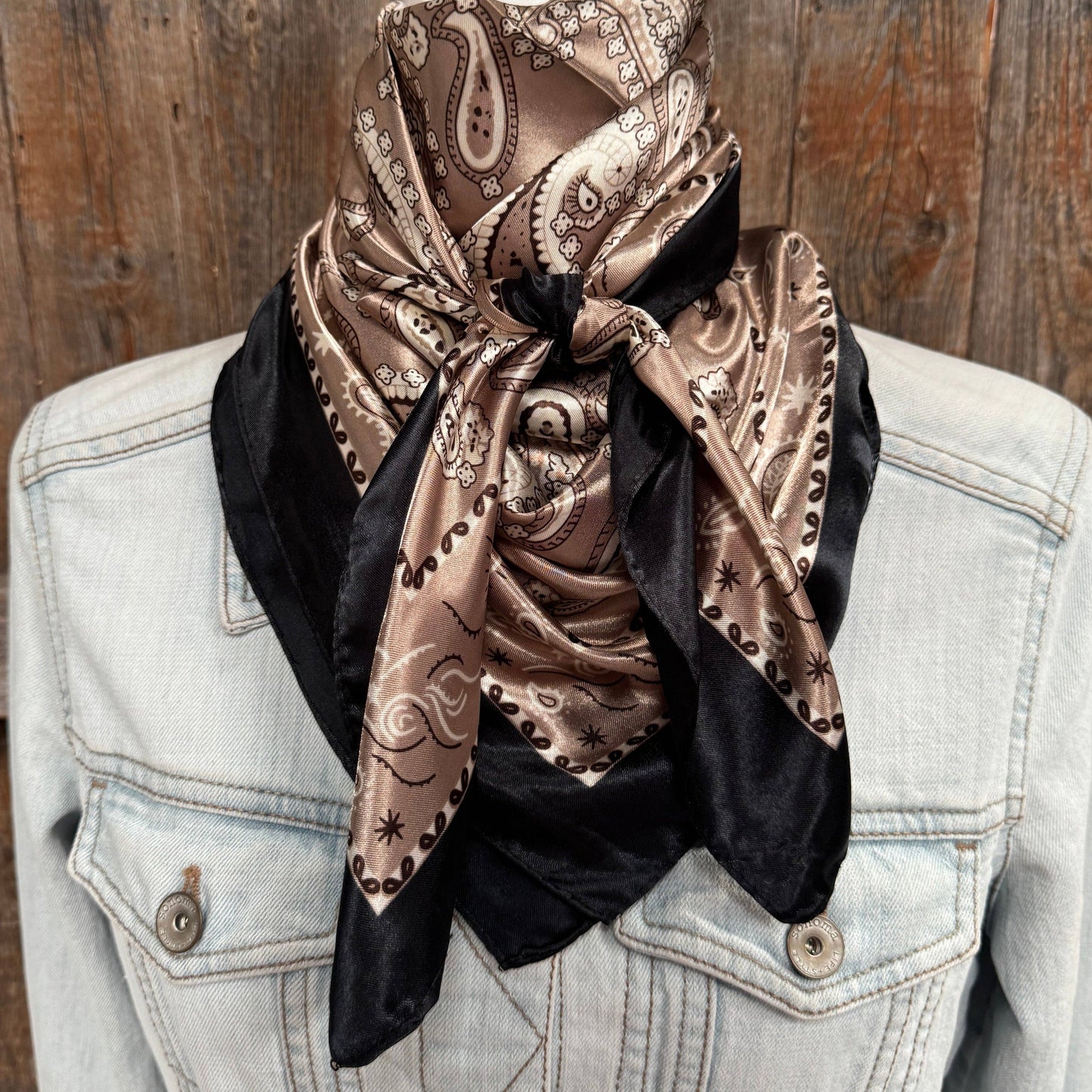 35X35" Black and Tan Floral Paisley Wild Rag/Scarf