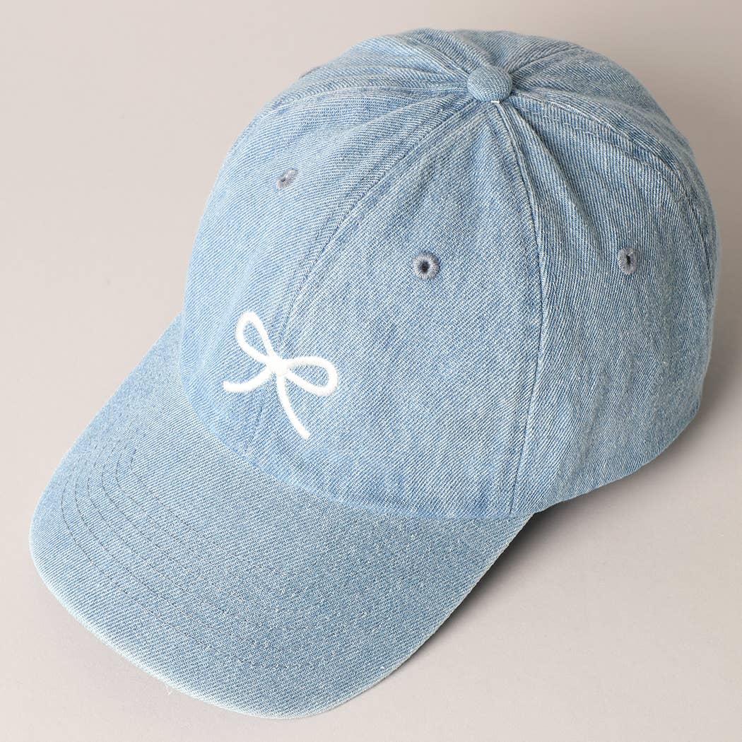 Trendy Bow Image Embroidered Denim Baseball Cap: LIGHT BLUE / ONE SIZE