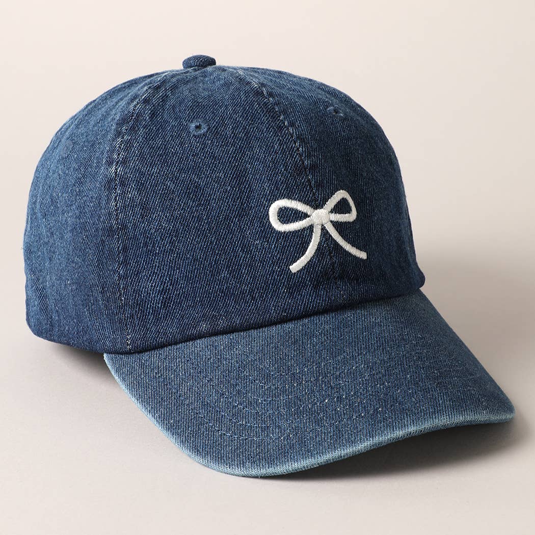 Trendy Bow Image Embroidered Denim Baseball Cap: LIGHT BLUE / ONE SIZE