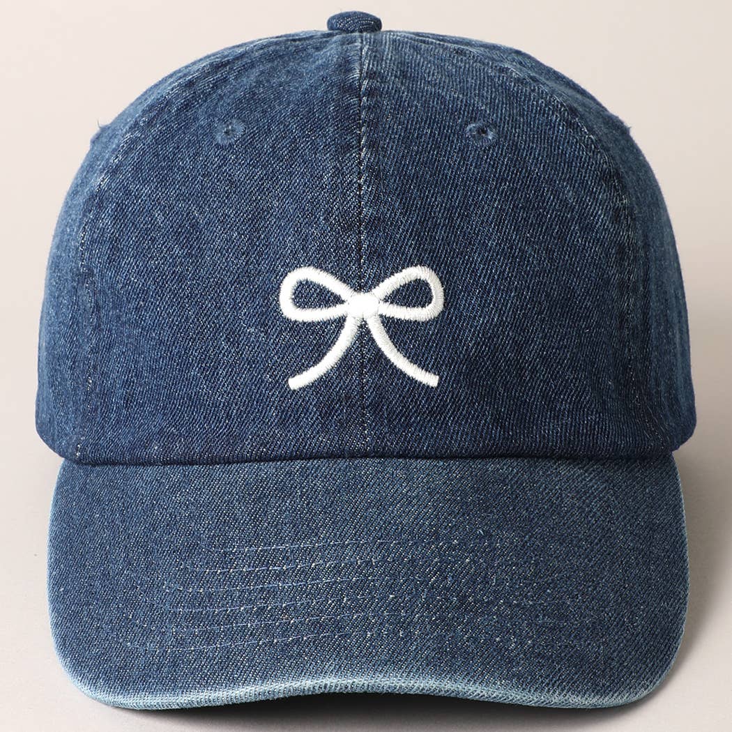 Trendy Bow Image Embroidered Denim Baseball Cap: LIGHT BLUE / ONE SIZE