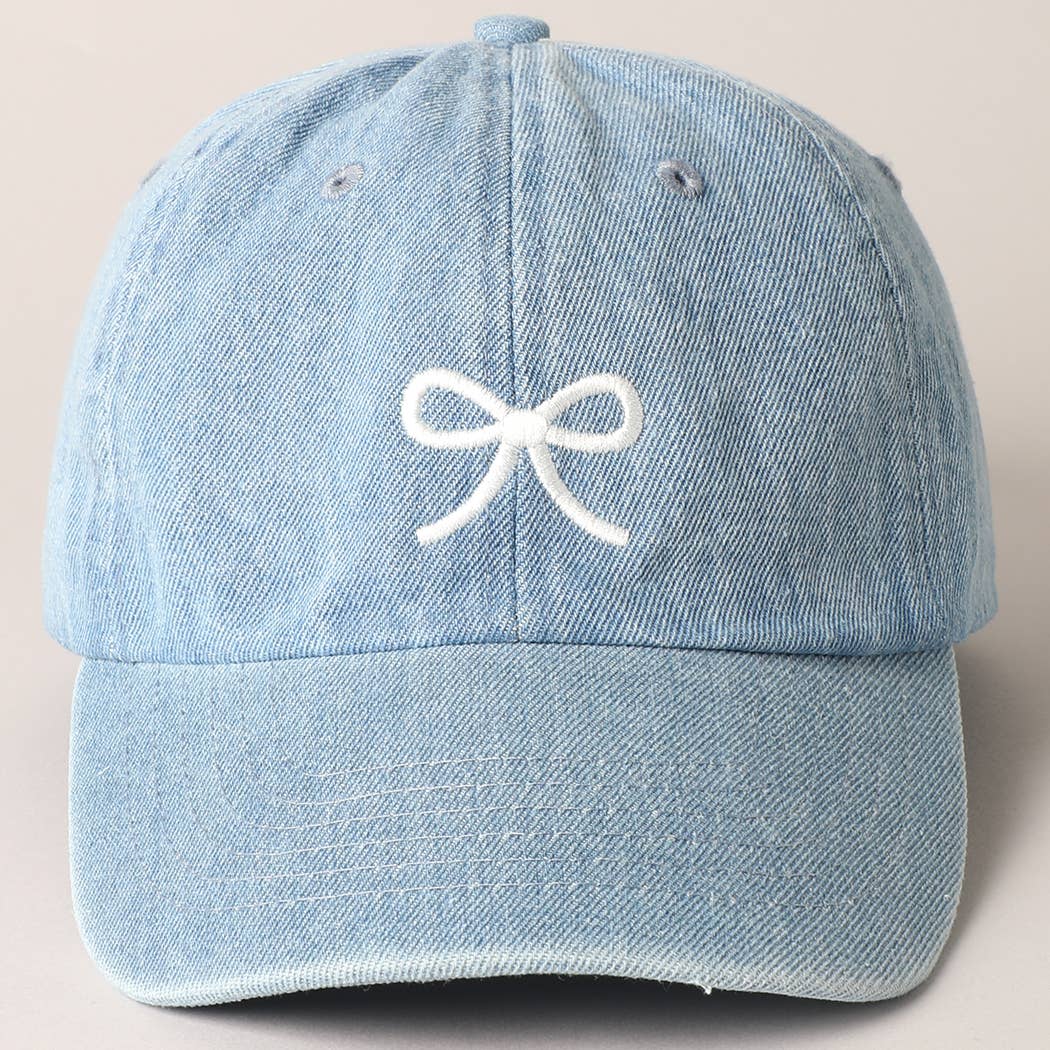 Trendy Bow Image Embroidered Denim Baseball Cap: LIGHT BLUE / ONE SIZE