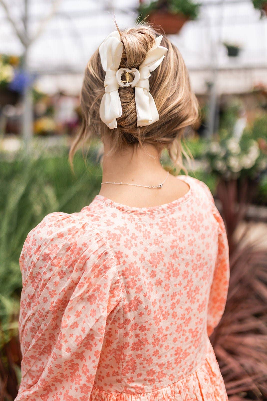 Bailey Satin Bow Claw Clip: Cream