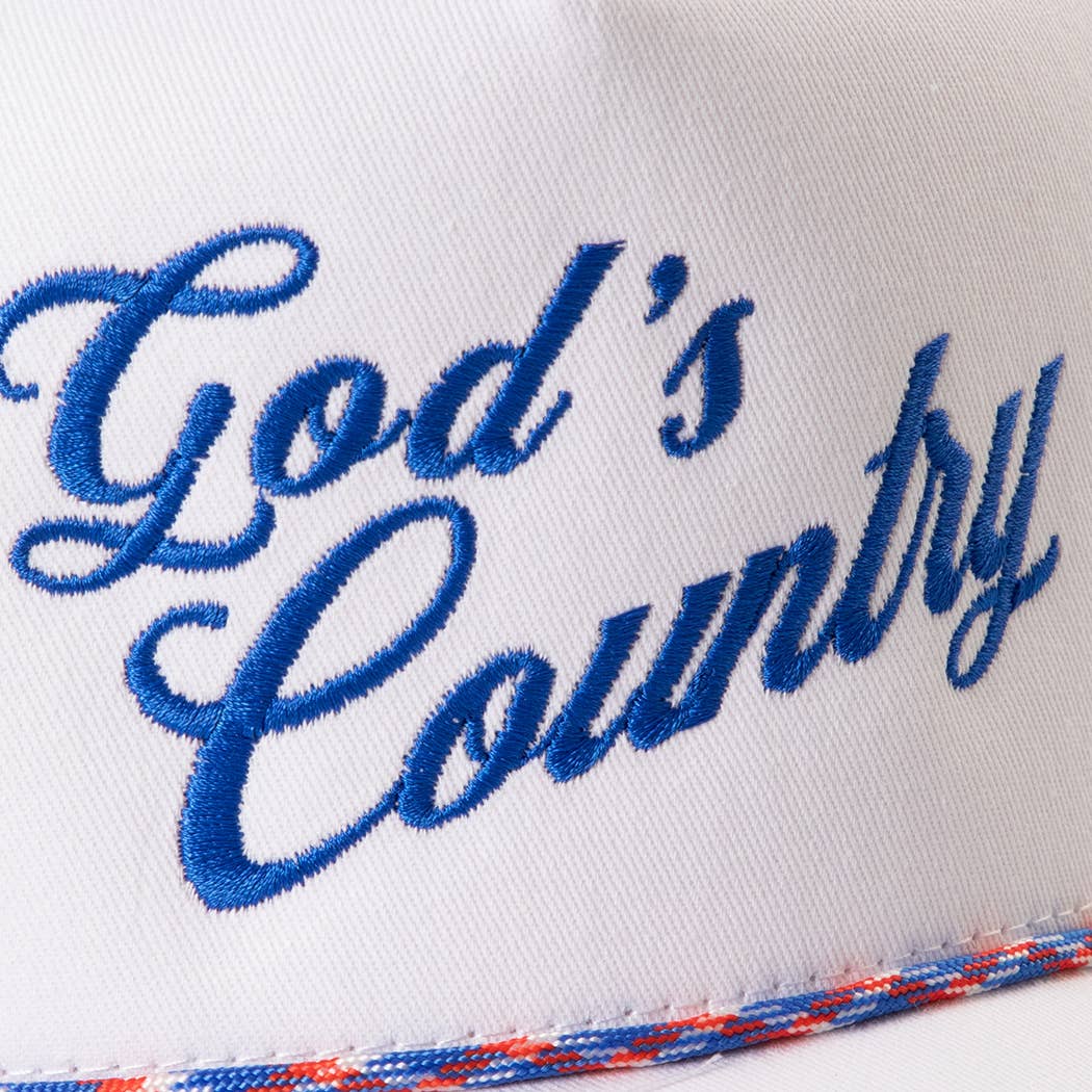 God's Country Embroidered USA Rope Trucker Hat: WHITE-RED / ONE SIZE