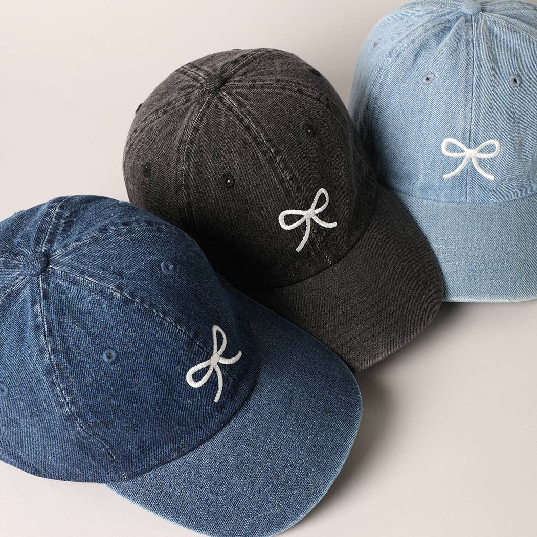 Trendy Bow Image Embroidered Denim Baseball Cap: LIGHT BLUE / ONE SIZE