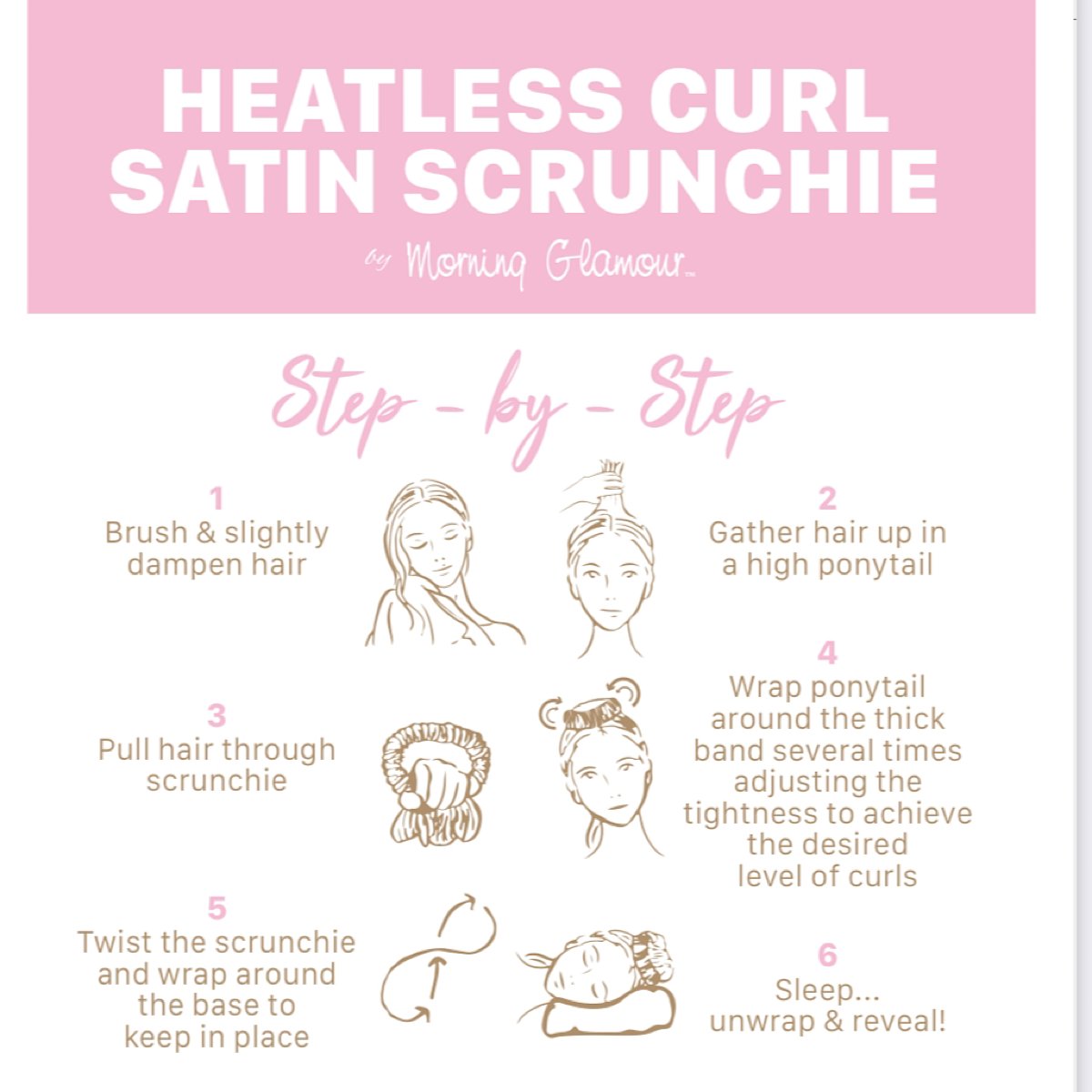 Satin Heatless Curl Scrunchie: Pink/Champagne