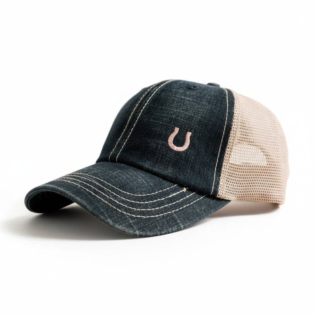 Blue Denim Horseshoe Trucker Hat