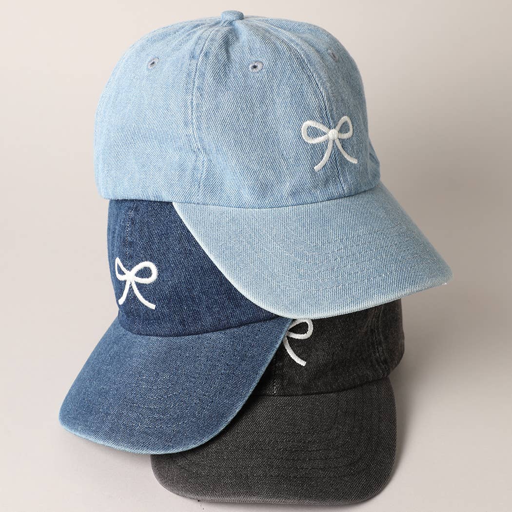 Trendy Bow Image Embroidered Denim Baseball Cap: LIGHT BLUE / ONE SIZE