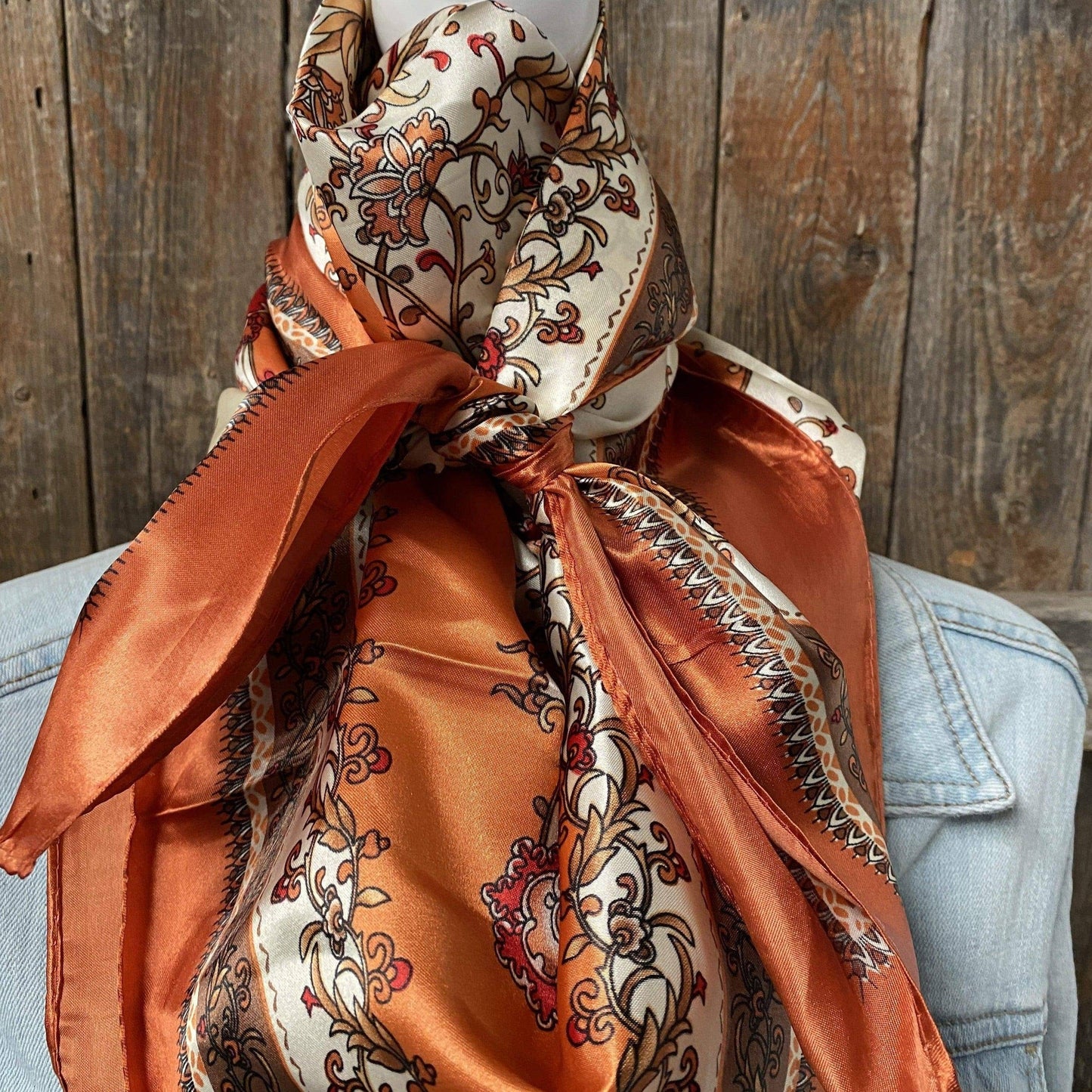 35X35" Burnt Orange & Tan Wild Rag/Scarf
