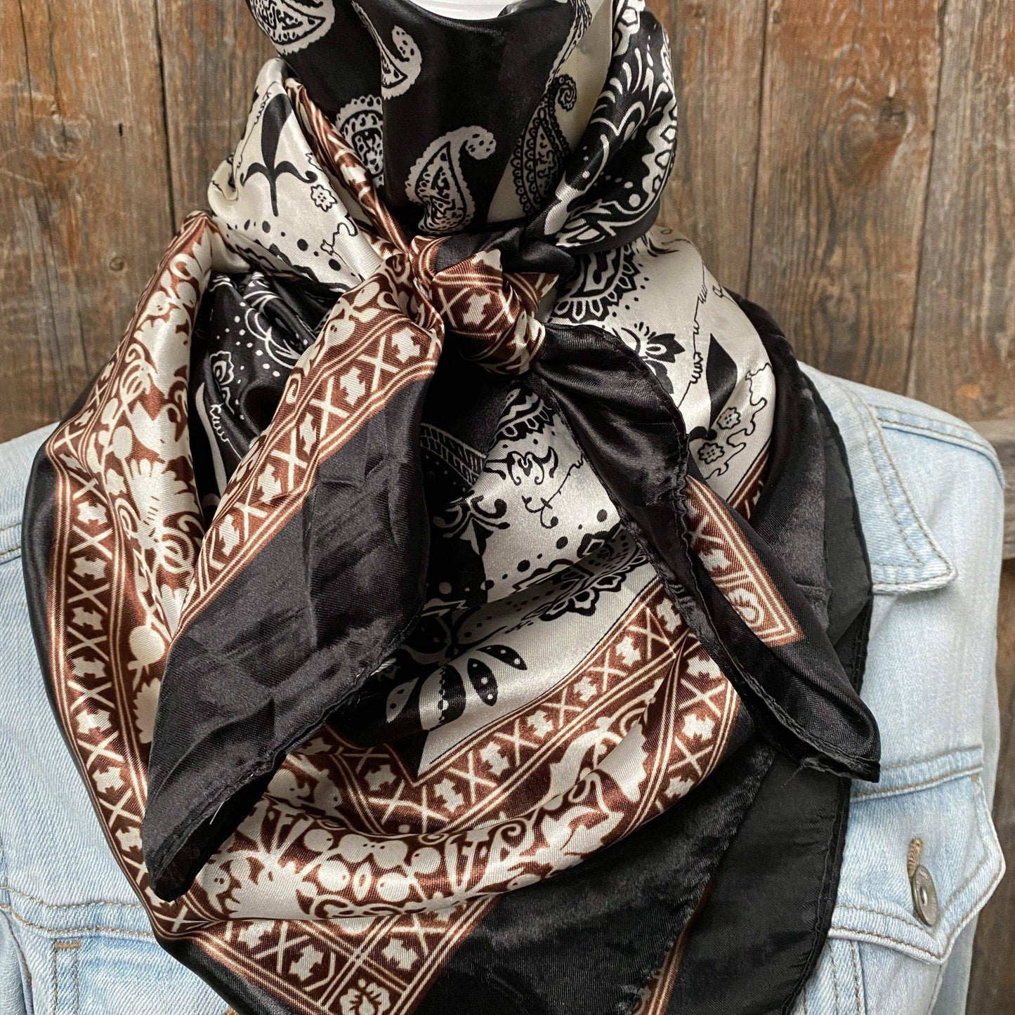 35X35" Two Tone Black Paisley Wild Rag/Scarf