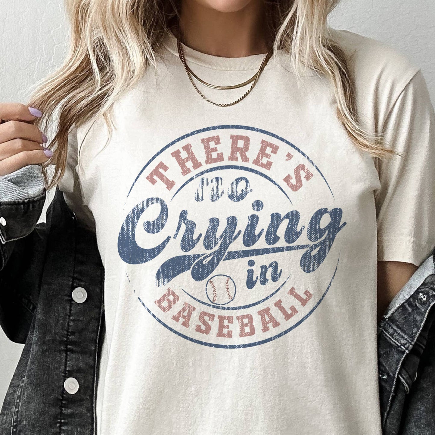 BRUINS There's No Crying in Baseball Sport Ballpark Graphic Tee: Beige / Large