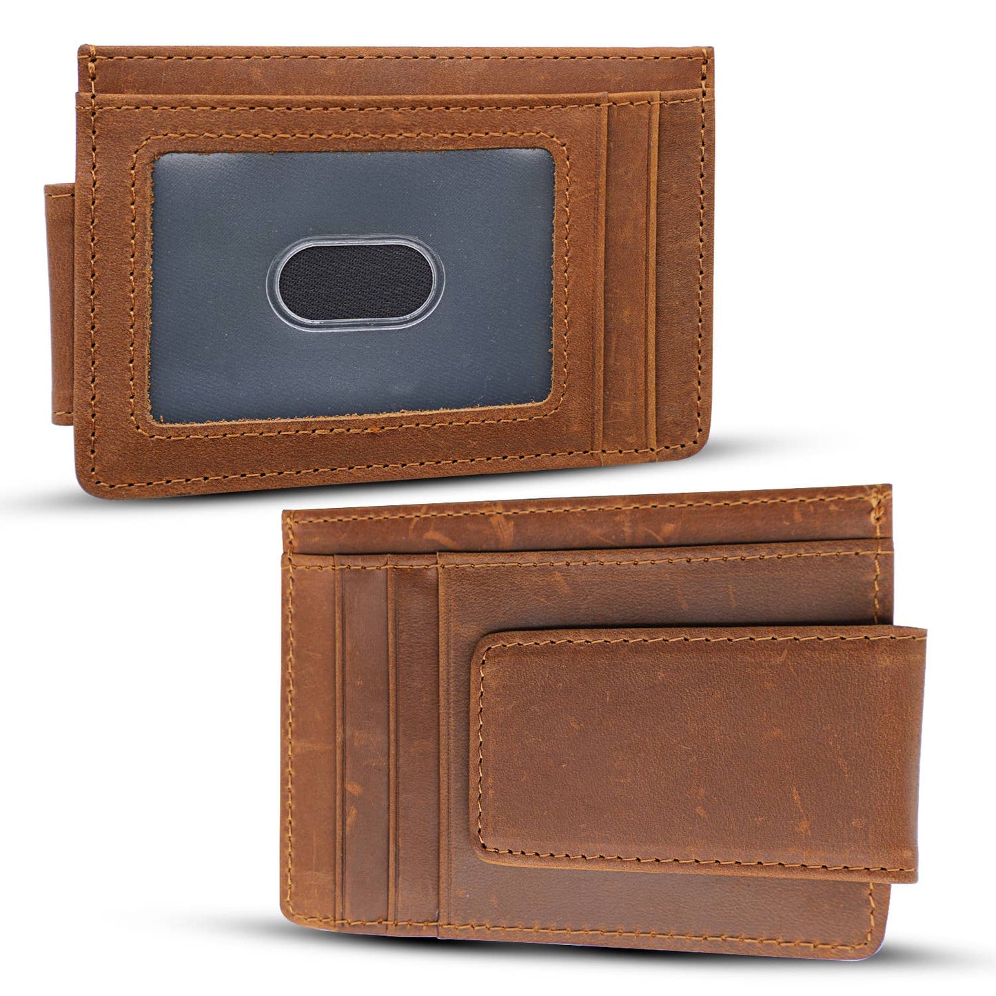 Leather Wallet with Magnet Clip: Dark Brown
