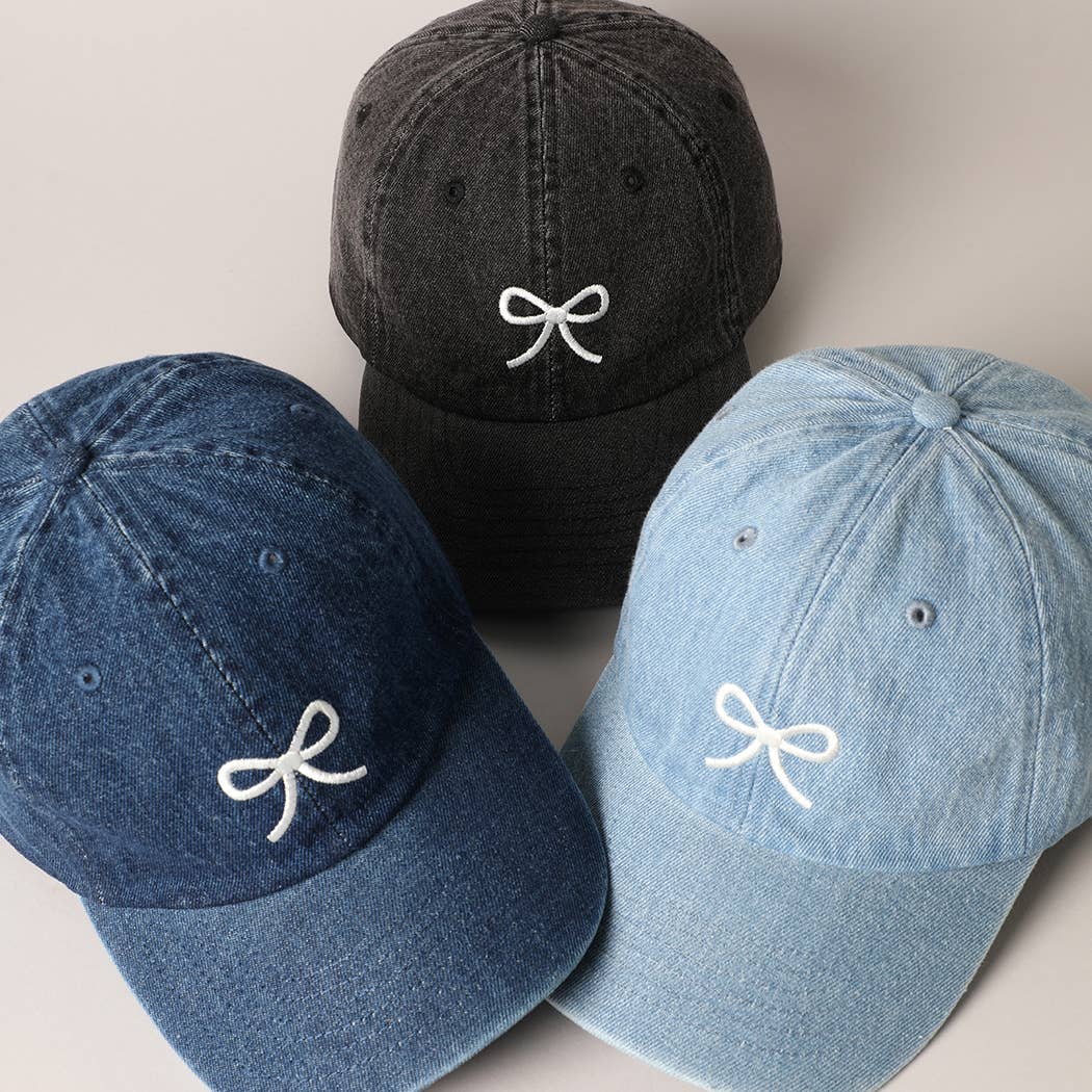 Trendy Bow Image Embroidered Denim Baseball Cap: LIGHT BLUE / ONE SIZE