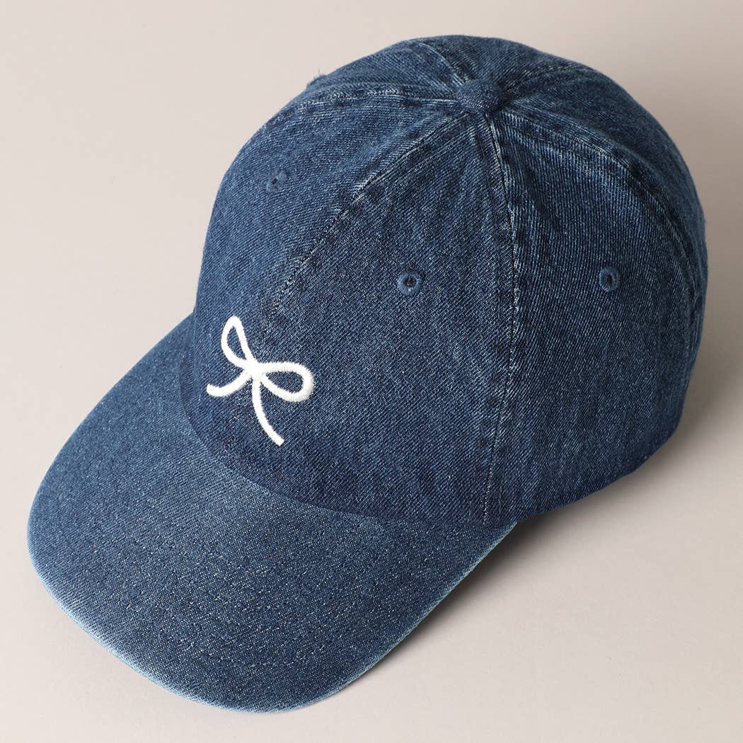 Trendy Bow Image Embroidered Denim Baseball Cap: LIGHT BLUE / ONE SIZE