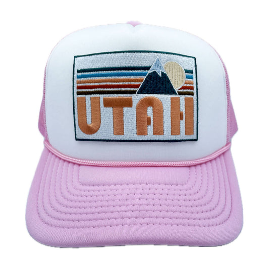 Utah Trucker Hat Retro Mountain - Light Pink/White