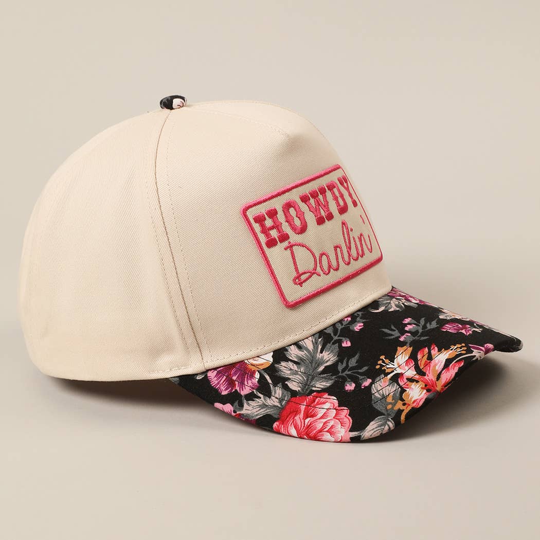 HOWDY Darlin' Embroidery Patch Floral Two-Tone Hat: Black