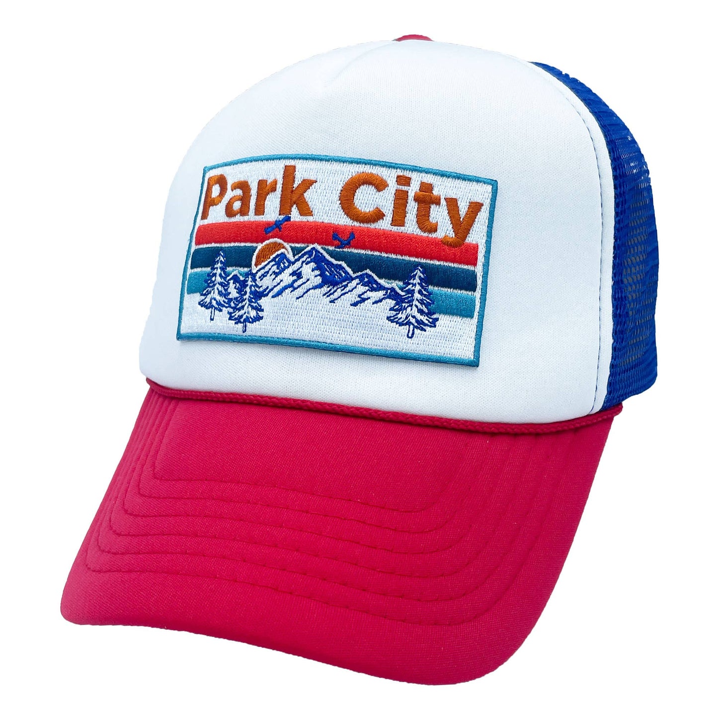 Park City, Utah Trucker Hat - Retro Mountain Sky Blue/White