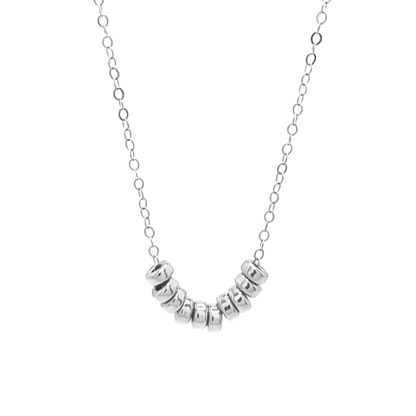 Roundel Bead Necklace - Waterproof, Hypoallergenic, Minimal: Silver