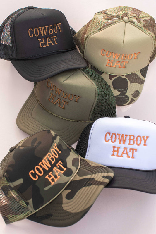 Cowboy Embroidery Trucker Hat Cap: Black/White