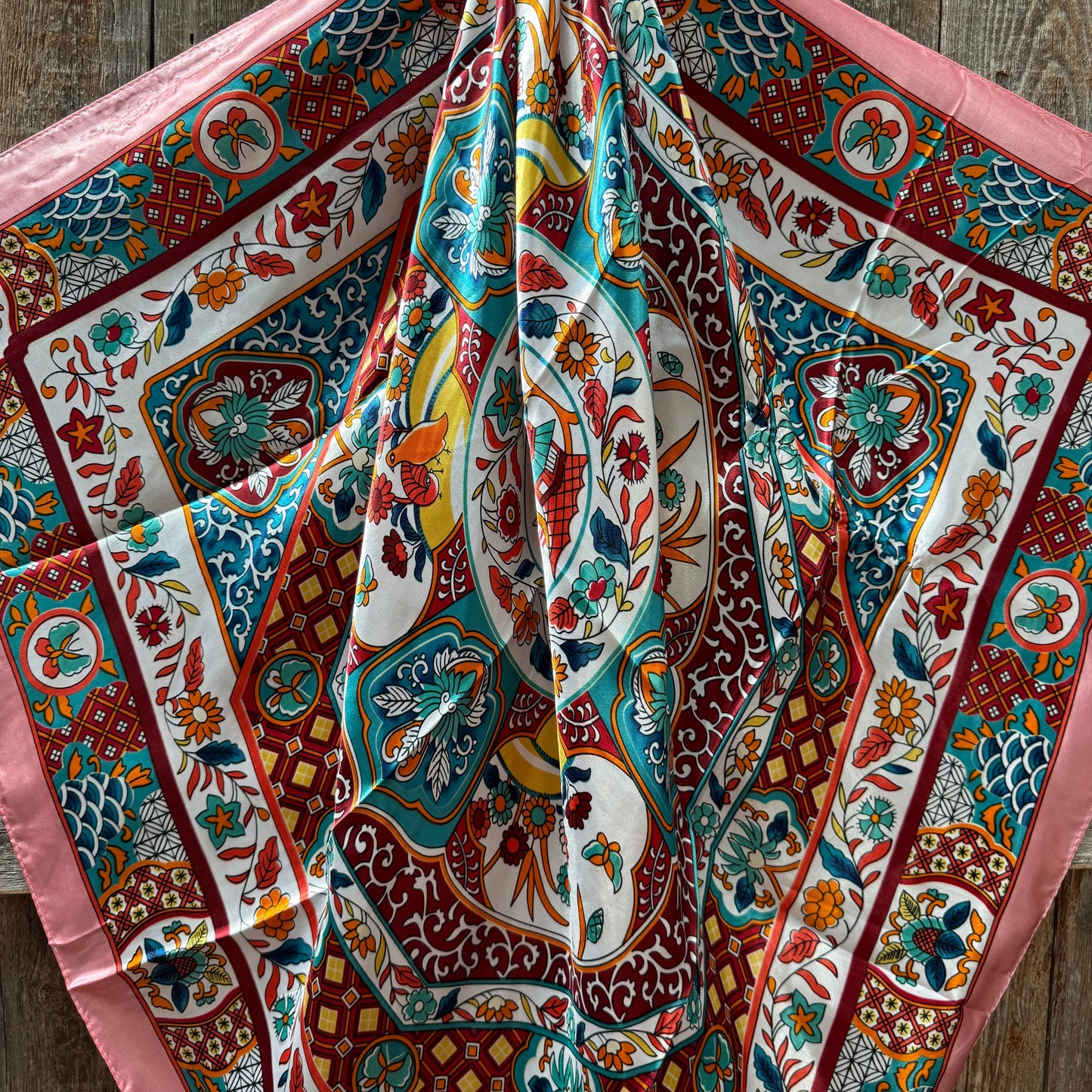 35X35" Pink Multi Pattern Wild Rag/Scarf