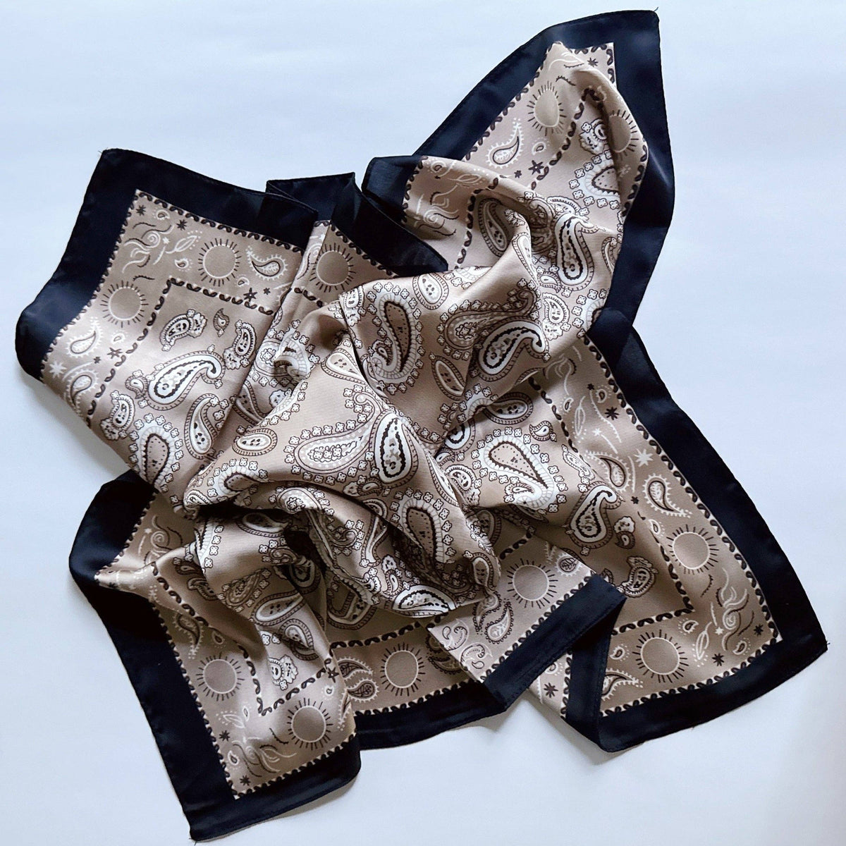 Silky Muse Satin Square Scarf - Khaki Paisley