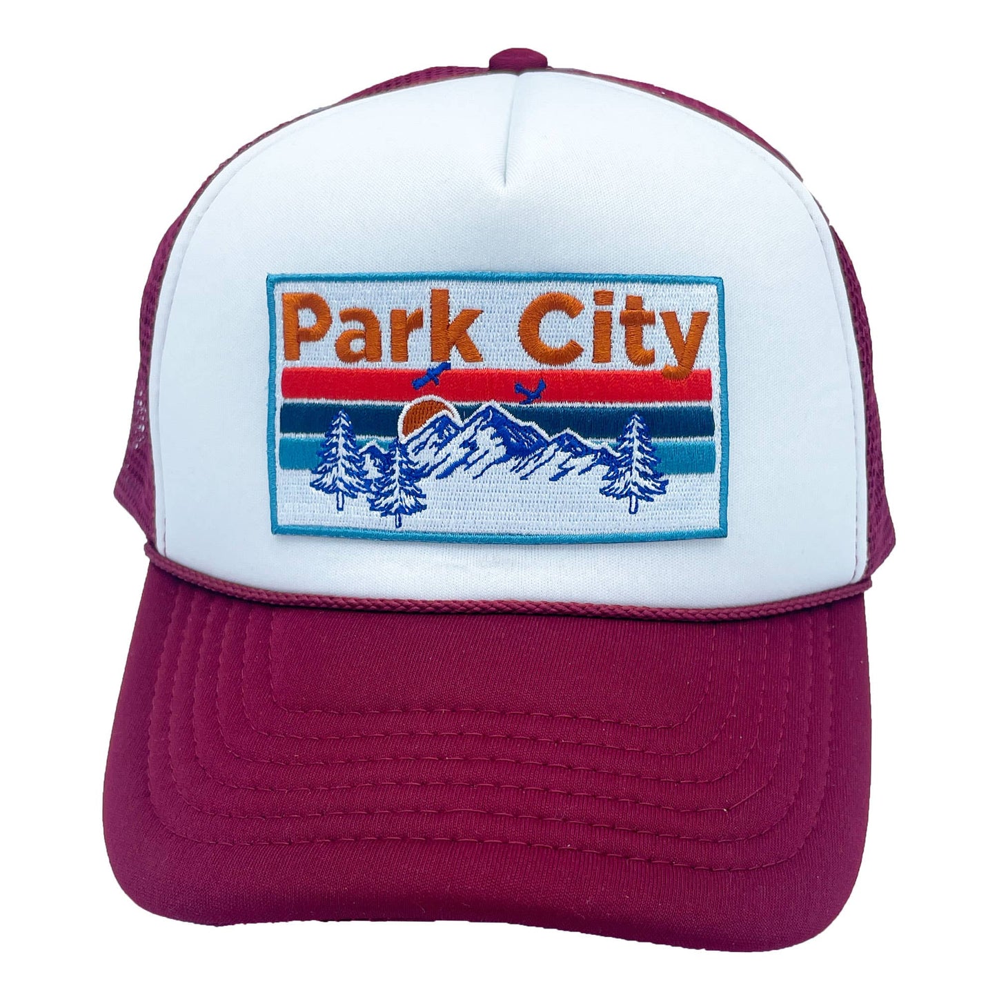Park City, Utah Trucker Hat - Retro Mountain Sky Blue/White