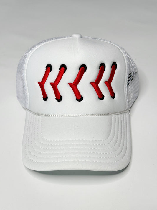 BRUINS Baseball Stitch Trucker Hat: White