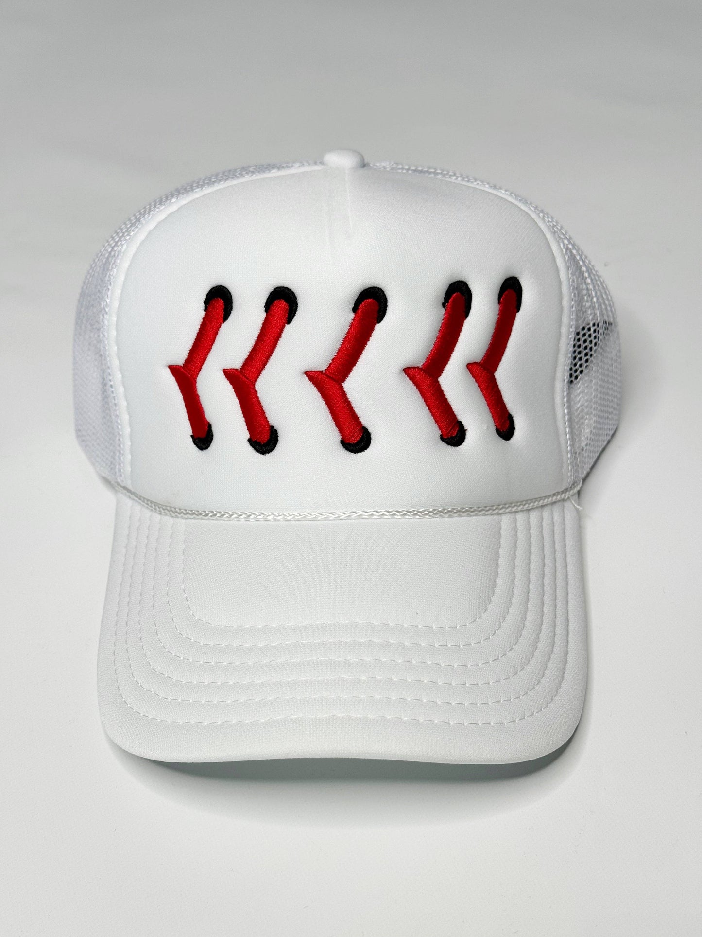 BRUINS Baseball Stitch Trucker Hat: Solid Red