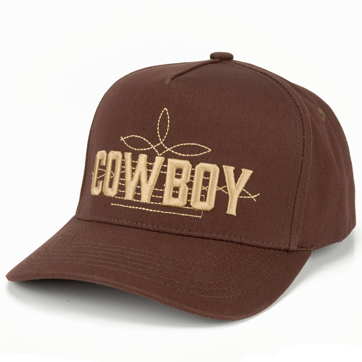 C.C COWBOY Letter Embroidered on Two Tone Trucker Hat: Brown/Brown