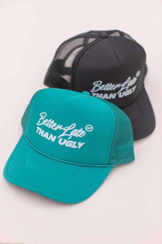 Better Late than Ugly Mesh Trucker Hat Cap: Black