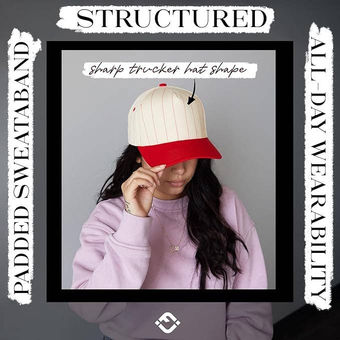 Two Tone Vintage Snapback Hat - Pinstripe Red/Beige