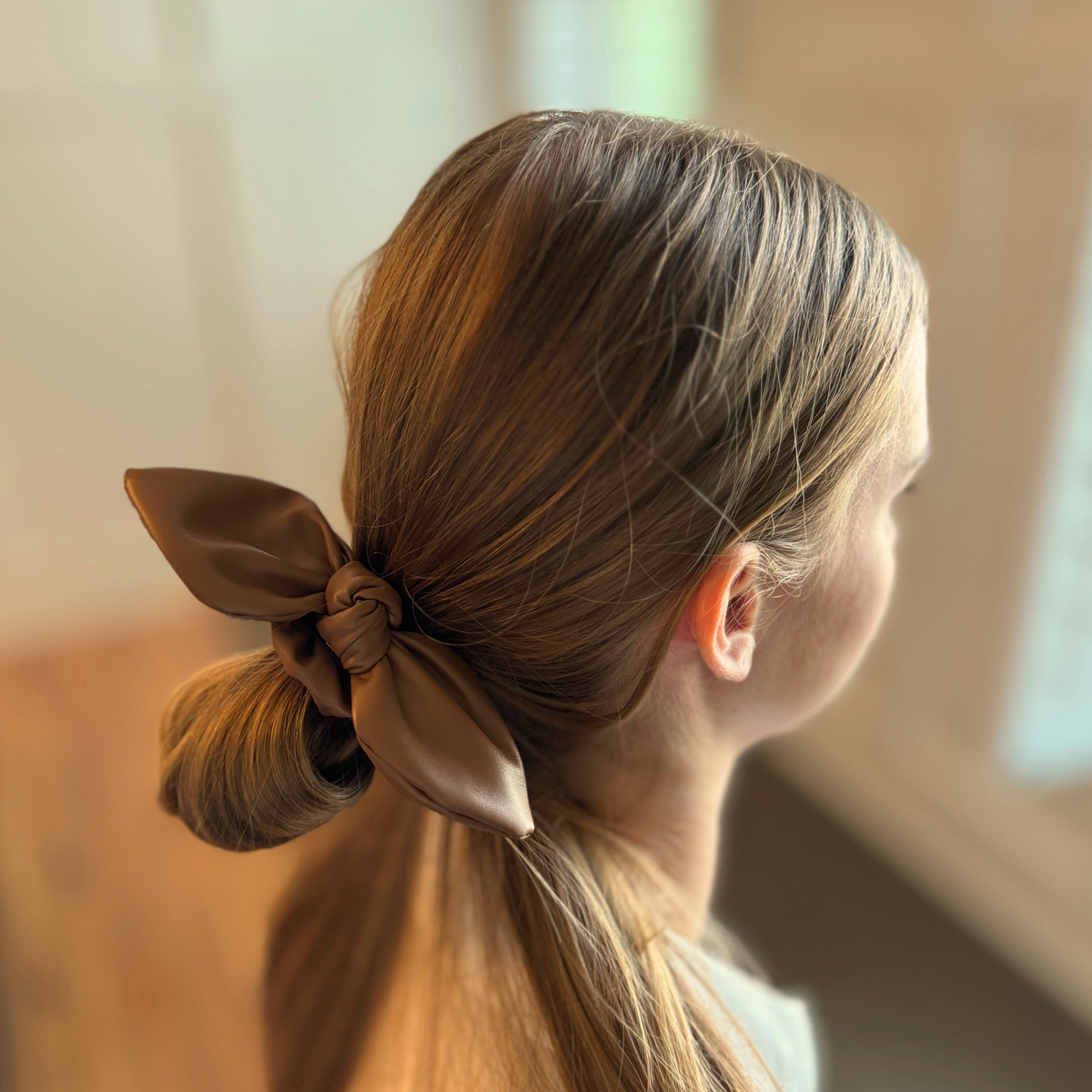 Leather Hair Scrunchie: Soft Brown