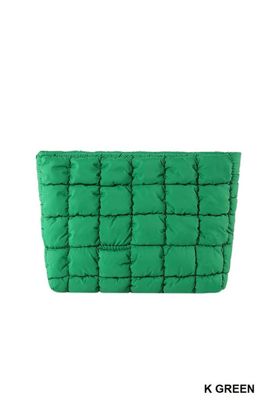 Quilted Cosmetic Makeup Pouch: KELLY GREEN