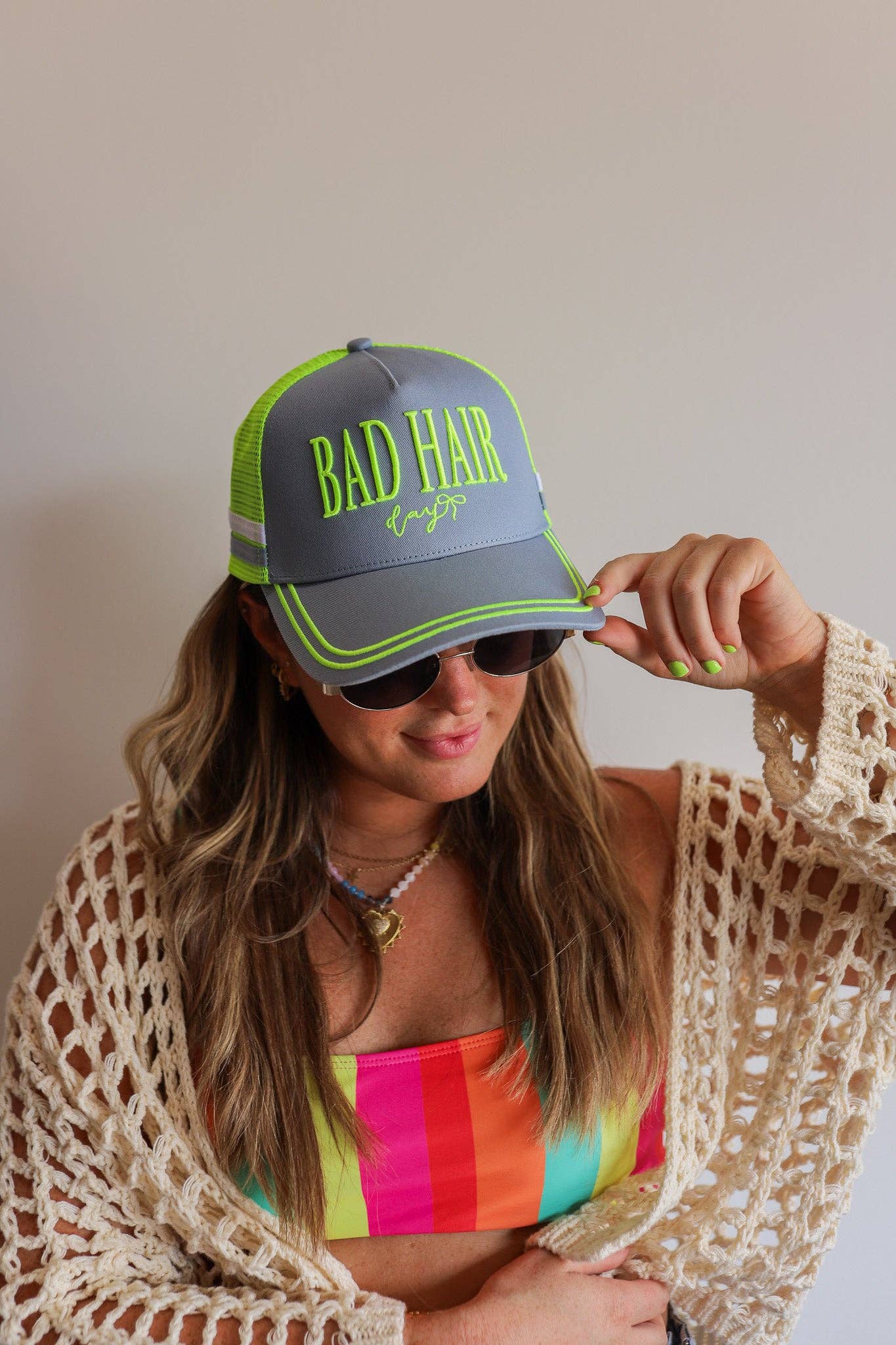 BAD HAIR DAY NEON MESH TRUCKER HAT
