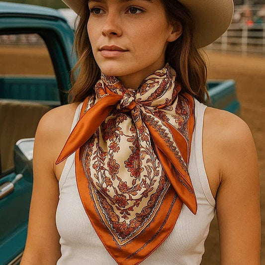 35X35"  Burnt Orange & Tan Wild Rag/Scarf