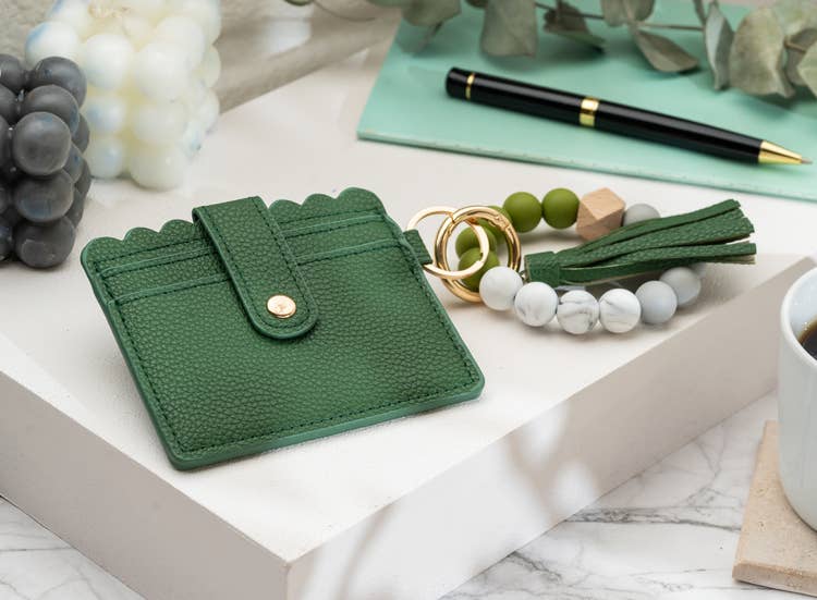 Leather Keychain Wallet With Wristlet Bangle Bracelet: Light Cream