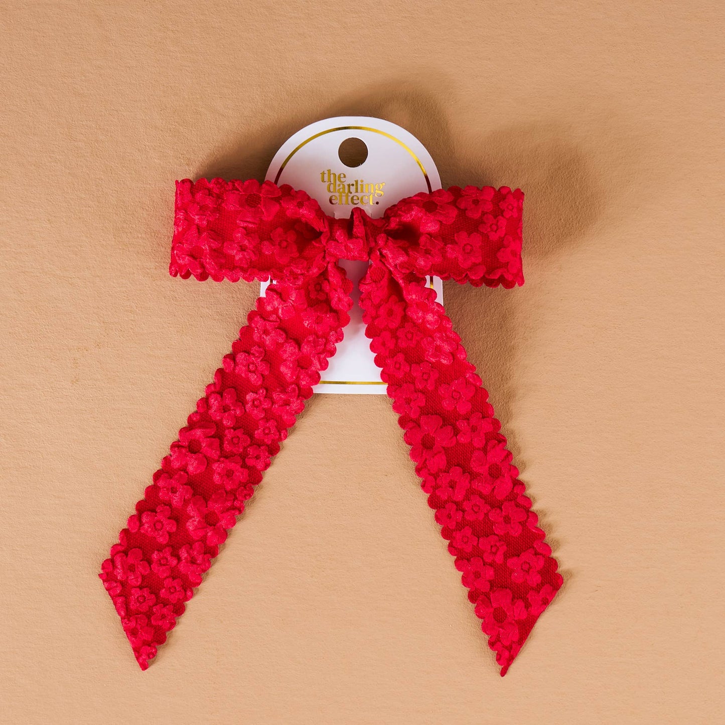 Flower Scallop Hair Bow-Red