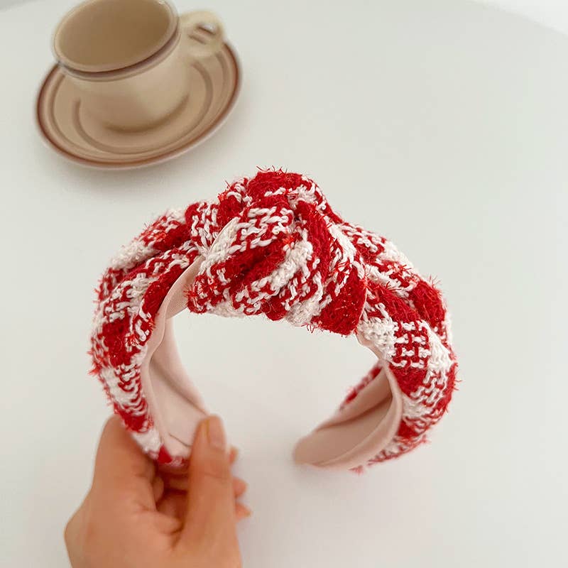Red Plaid and Tweed Padded Knot Headband