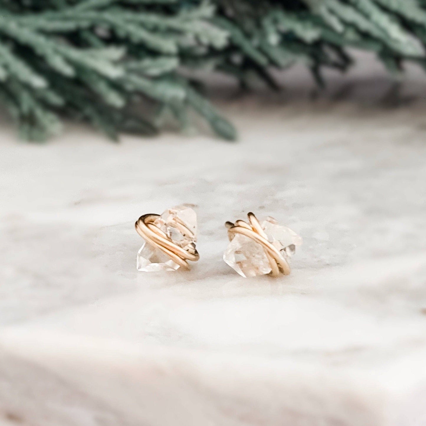 Herkimer Diamond Stud Earrings - Hypoallergenic, Waterproof: Gold