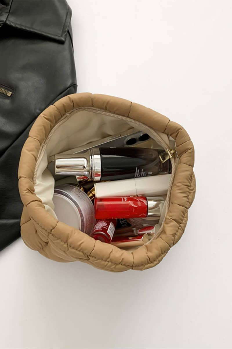 Quilted Cosmetic Makeup Pouch: MOCHA