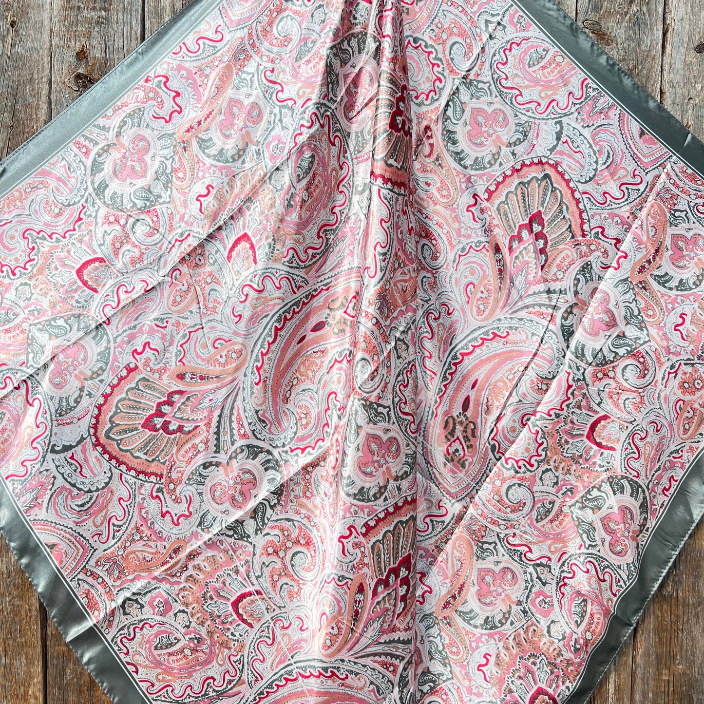 35X35"  Pink & Grey Paisley Wild Rag/Scarf
