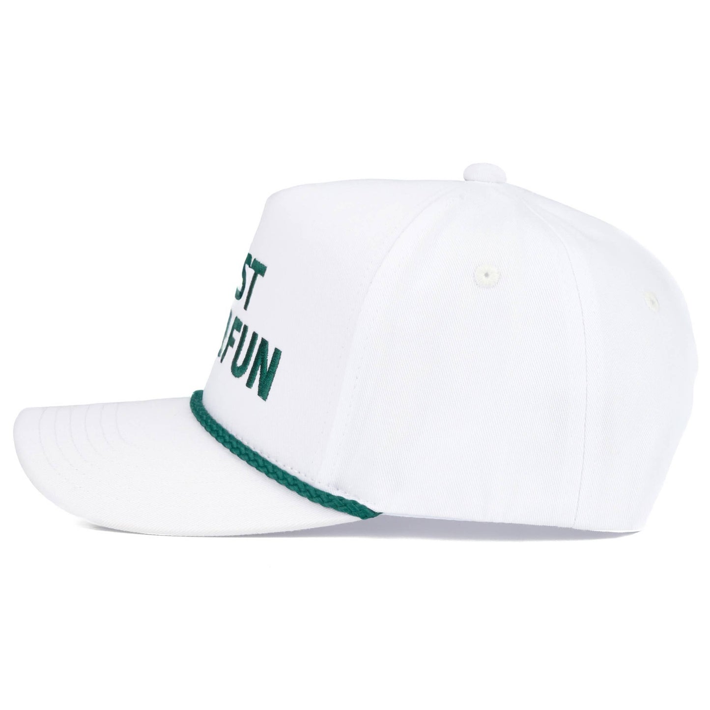 C.C JUST FORE FUN Letter Embroidered on Two Tone Trucker Hat: Dark Green/White