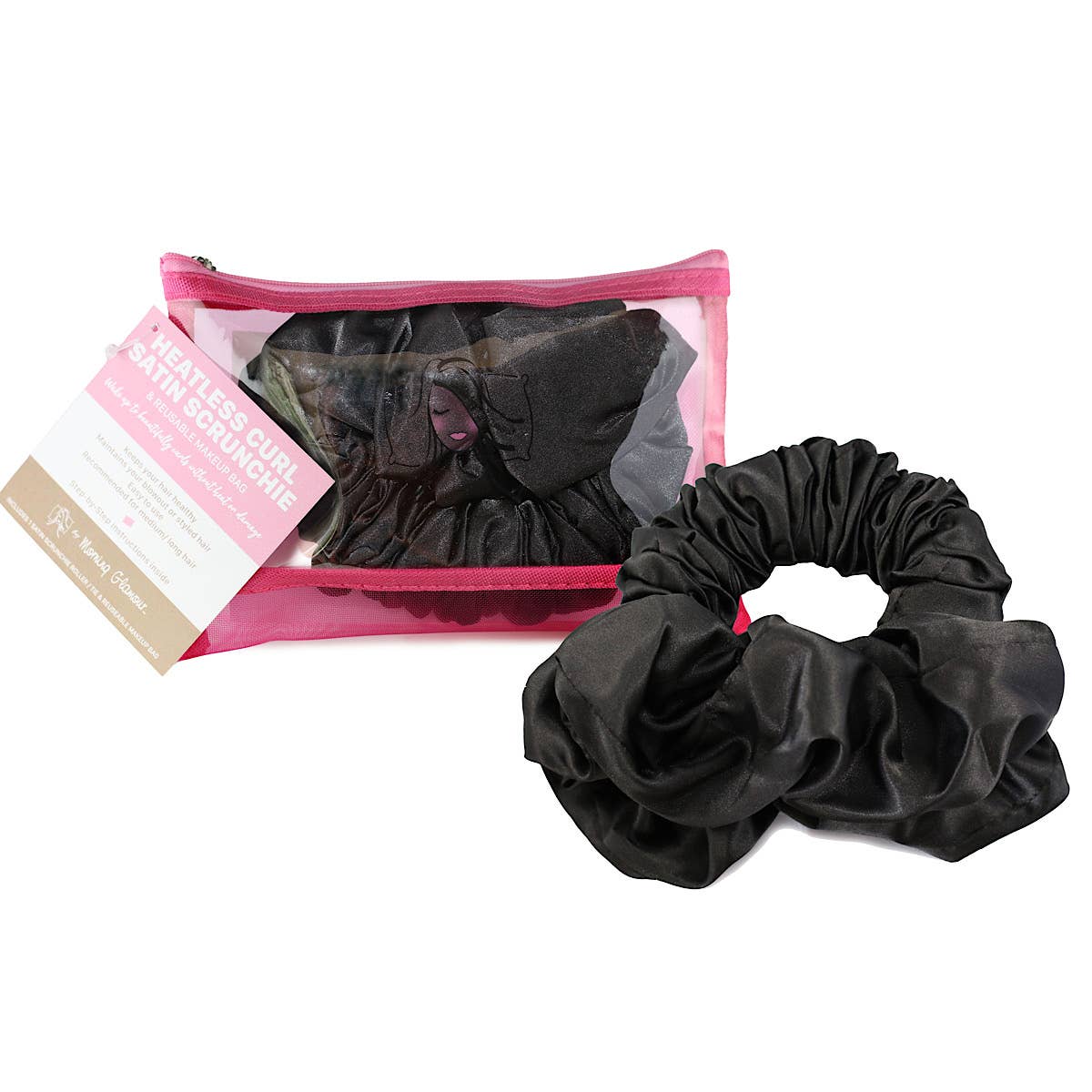 Satin Heatless Curl Scrunchie: Pink/Champagne