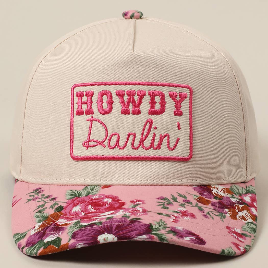 HOWDY Darlin' Embroidery Patch Floral Two-Tone Hat: Black