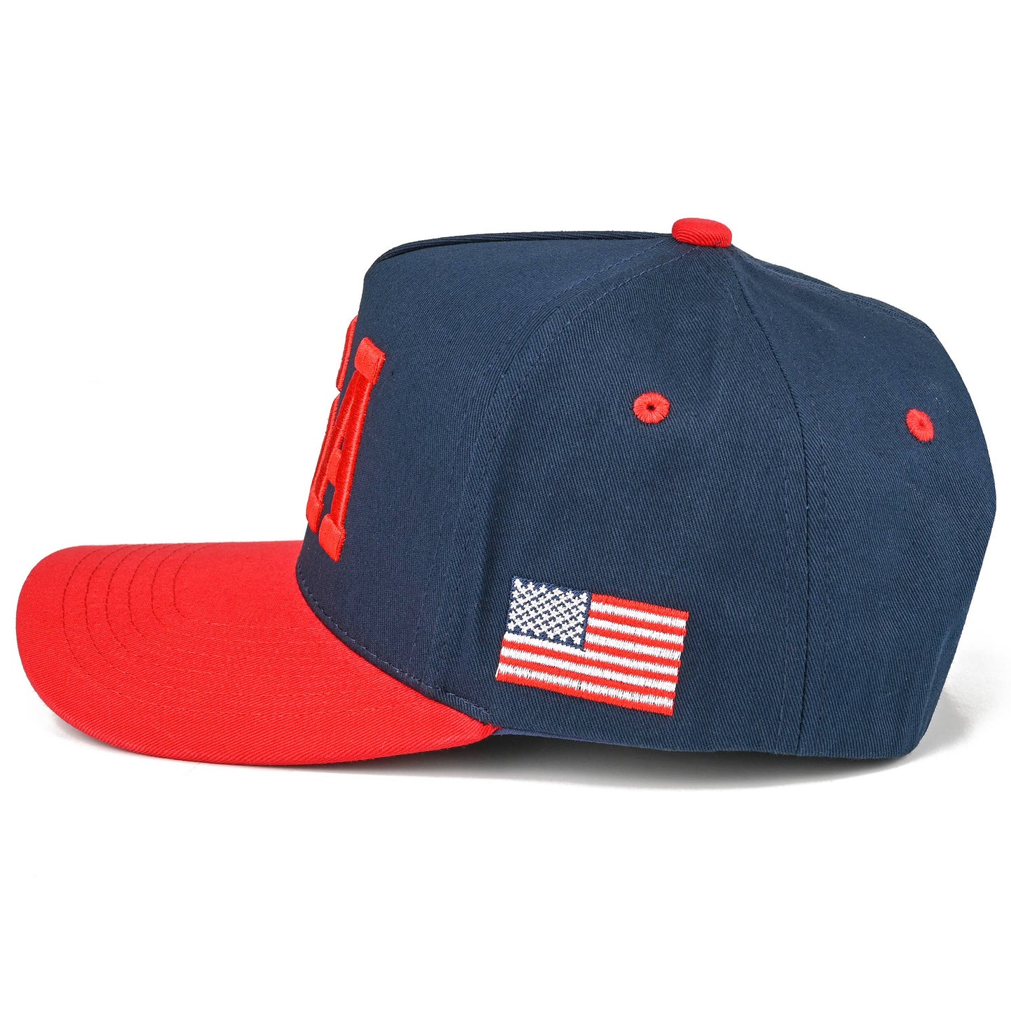 C.C Two-Tone Flag Letter on Two Tone Trucker Hat: Red/Navy