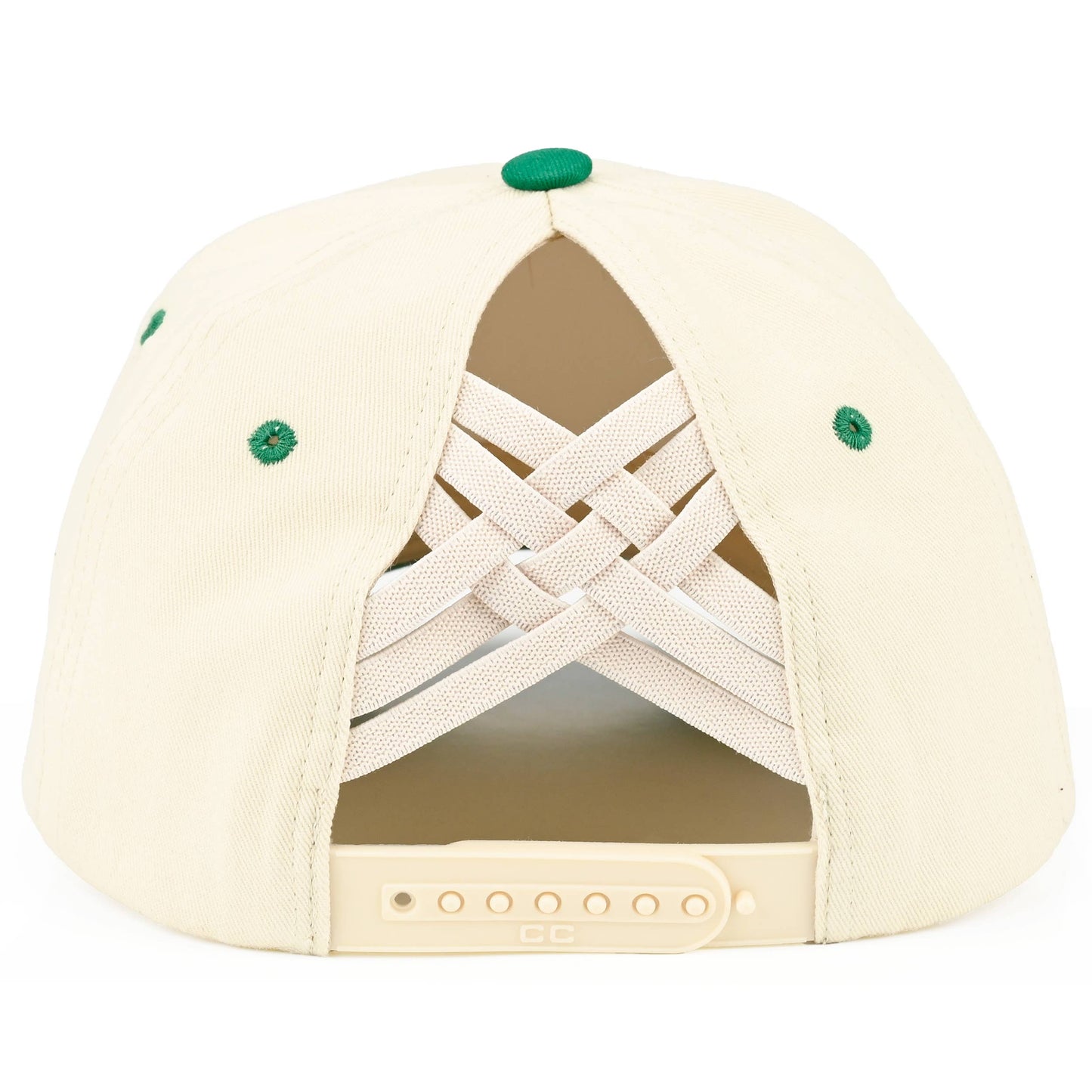 C.C Two Tone Cotton Criss-Cross Back Ponytail Trucker Hat: Black
